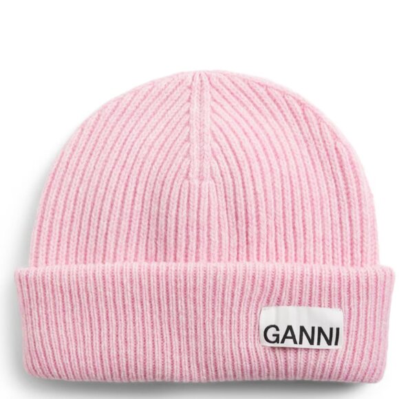 Ganni Ribbed Knit Beanie Logo Pink Women Multicolor Hats - Picture 1 of 5